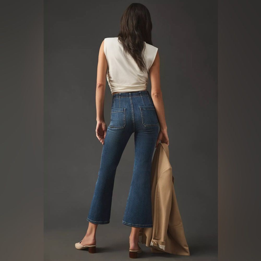Pilcro Women’s Blue Pull-On Mid-Rise Crop Flare Jeans Size Small EUC - Picture 3 of 12